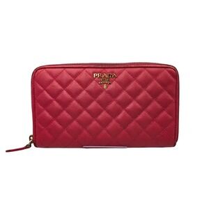 PRADA Milano fuchsia Quilted‎ Zip Around Continental Wallet Ladies Authentic